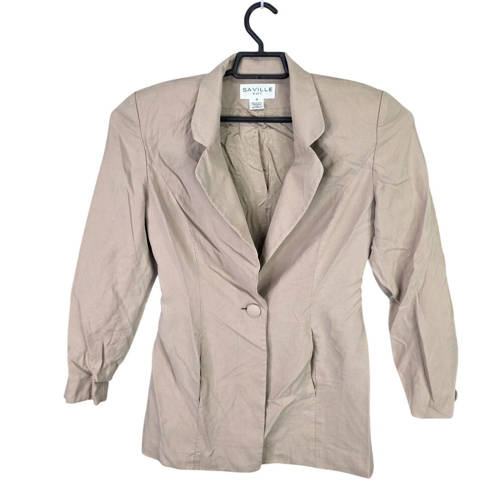Womens Saville Suit Beige 100% Silk Blazer Jacket Single Button Size 4